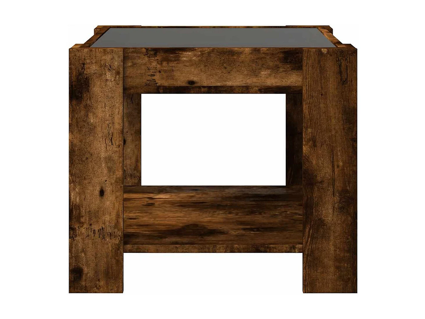 Salontafel met LED 53x53x45 cm bewerkt hout gerookt eikenkleur