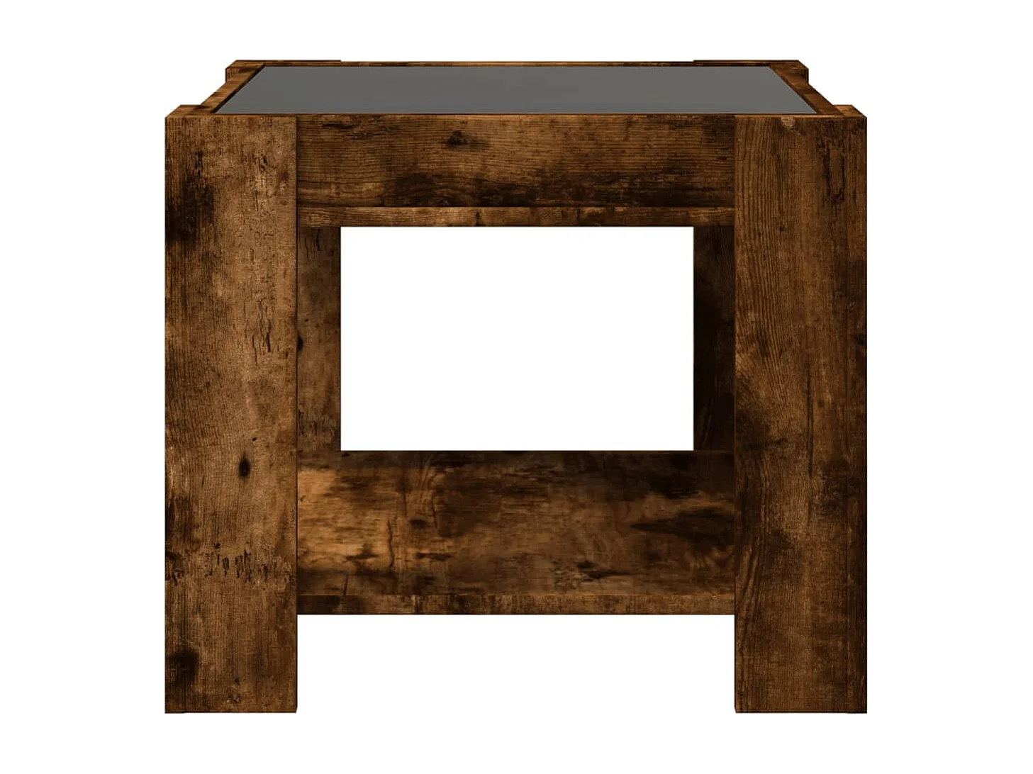 Salontafel met LED 53x53x45 cm bewerkt hout gerookt eikenkleur