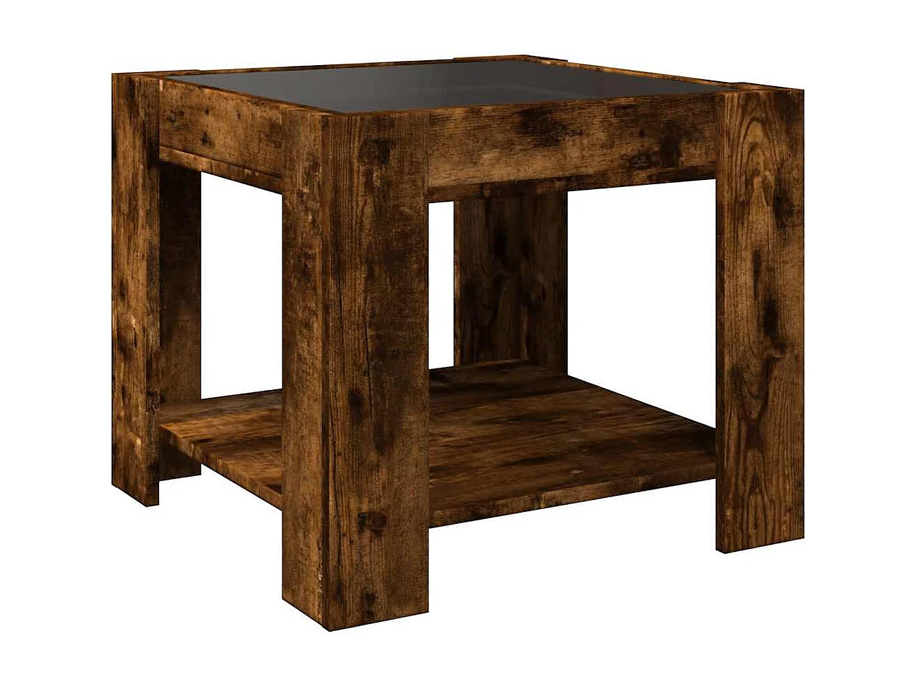 Salontafel met LED 53x53x45 cm bewerkt hout gerookt eikenkleur