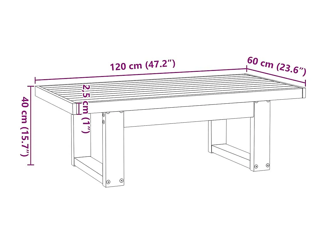 Tavolino NOAIN Gambe a Forma di U 120x60x40cm in Legno Massello