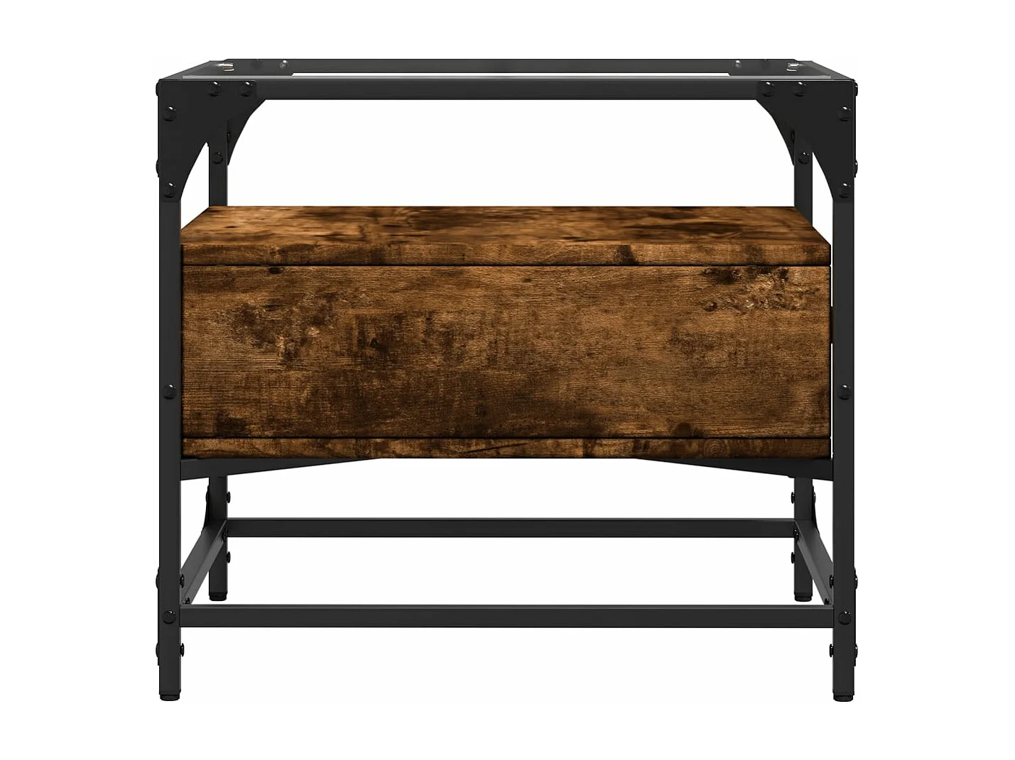 Table basse avec dessus en verre chêne fumé 50x50x45 cm acier