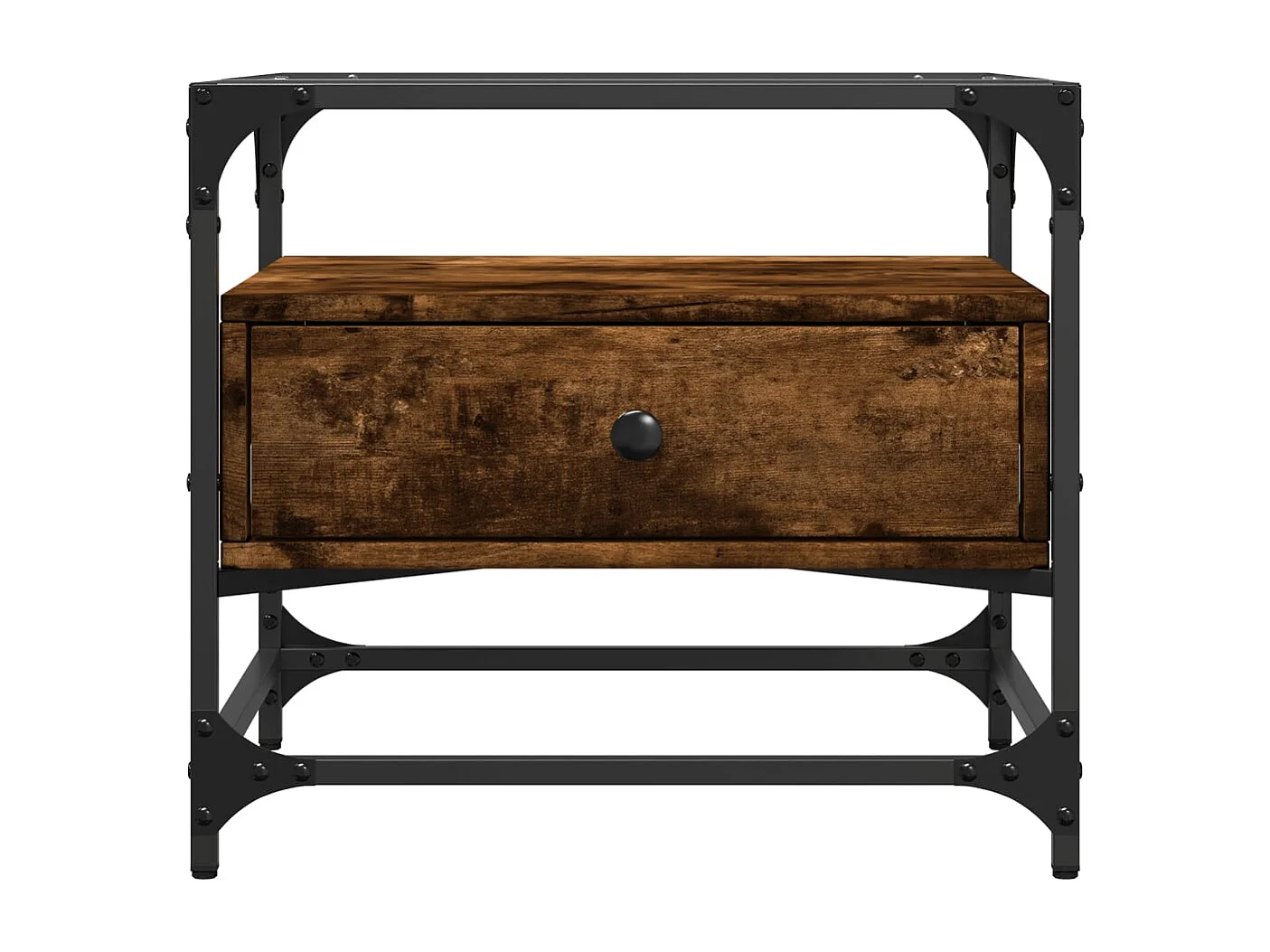 Table basse avec dessus en verre chêne fumé 50x50x45 cm acier