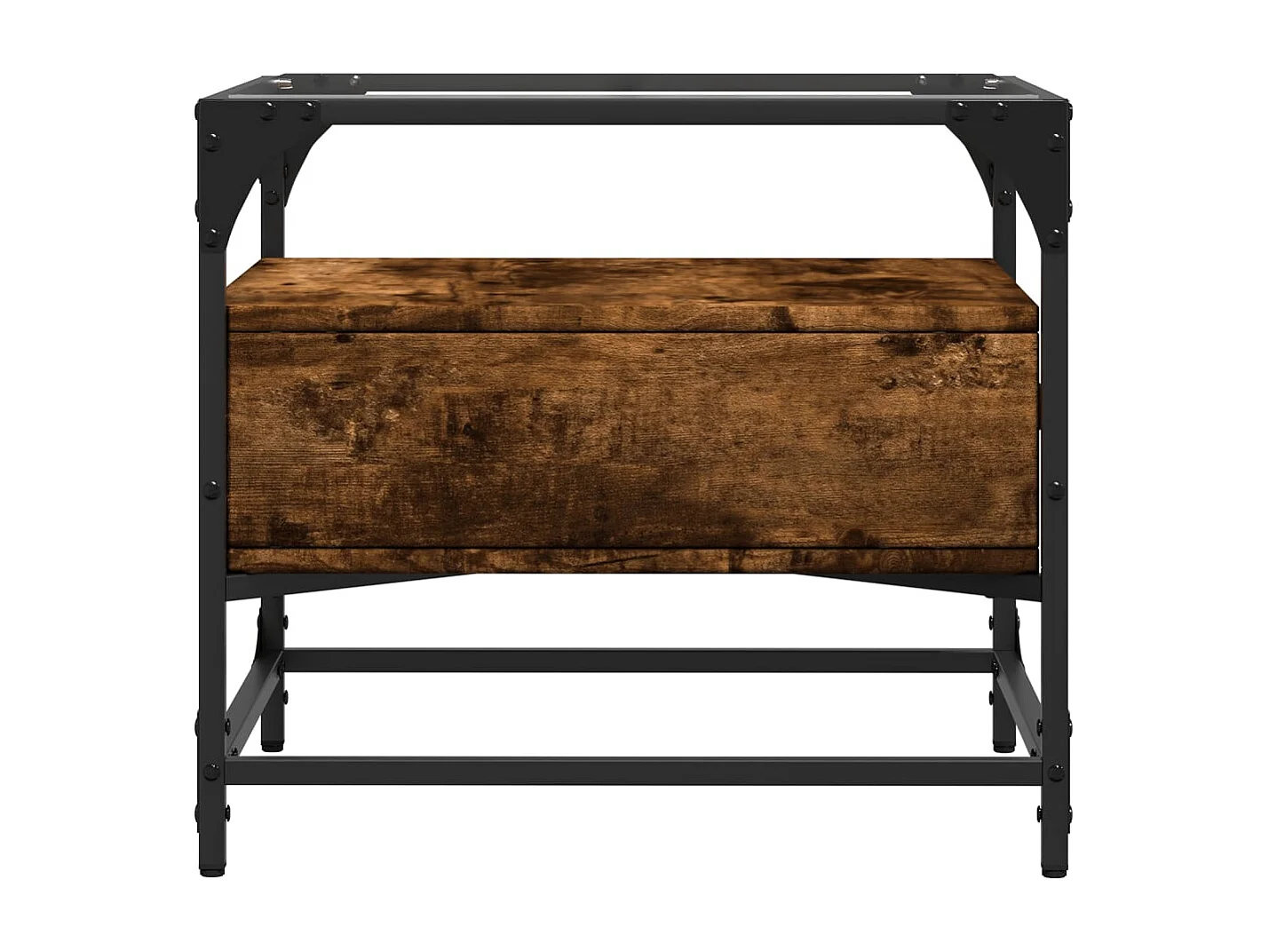 Table basse avec dessus en verre chêne fumé 50x50x45 cm acier