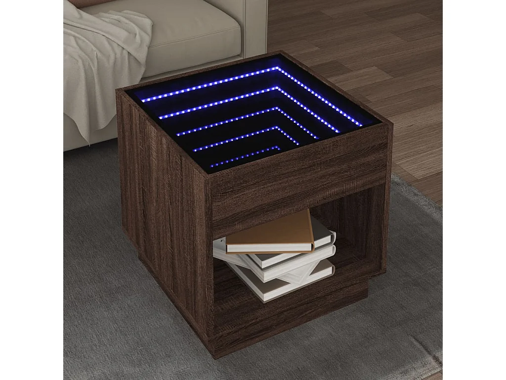 Table basse avec LED infini chêne marron 50x50x50 cm