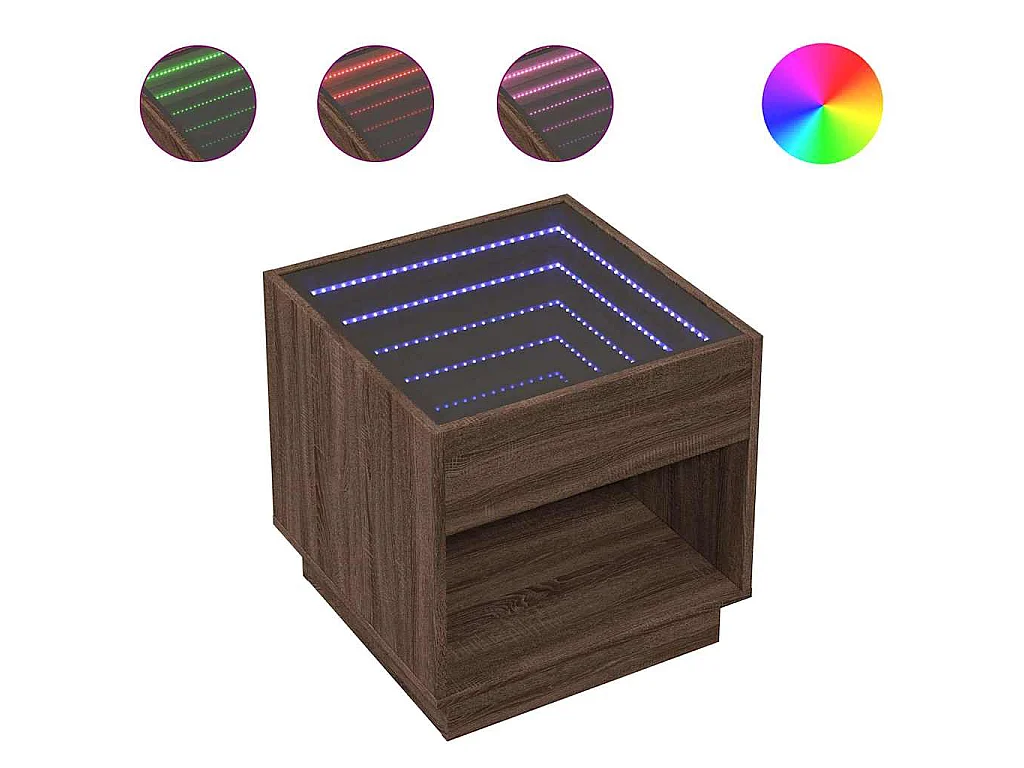 Table basse avec LED infini chêne marron 50x50x50 cm