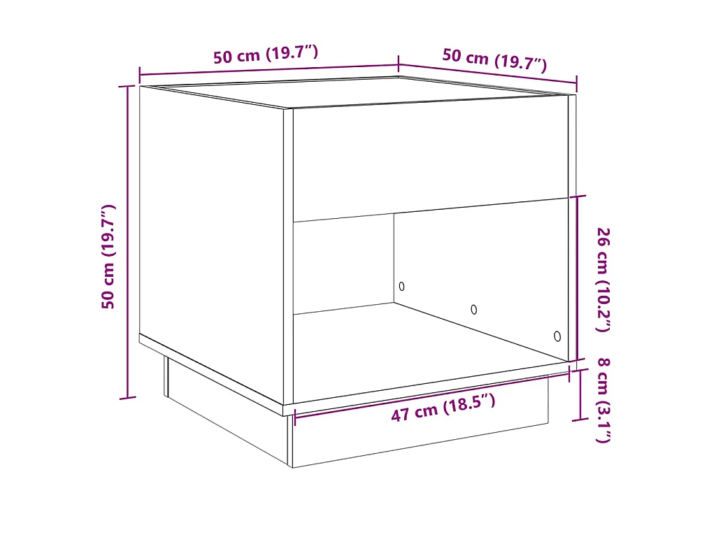 Table basse avec LED infini chêne marron 50x50x50 cm