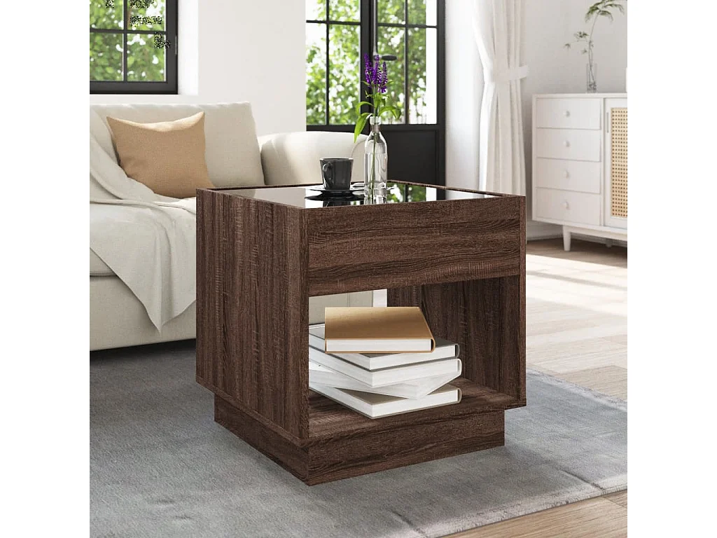 Table basse avec LED infini chêne marron 50x50x50 cm