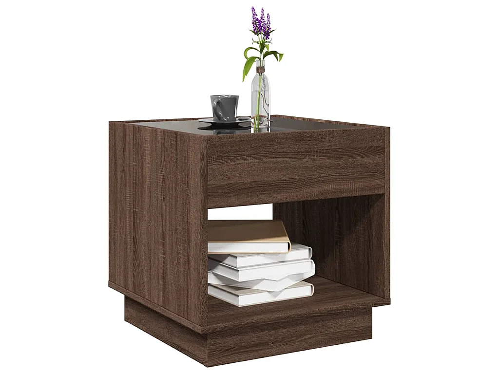 Table basse avec LED infini chêne marron 50x50x50 cm