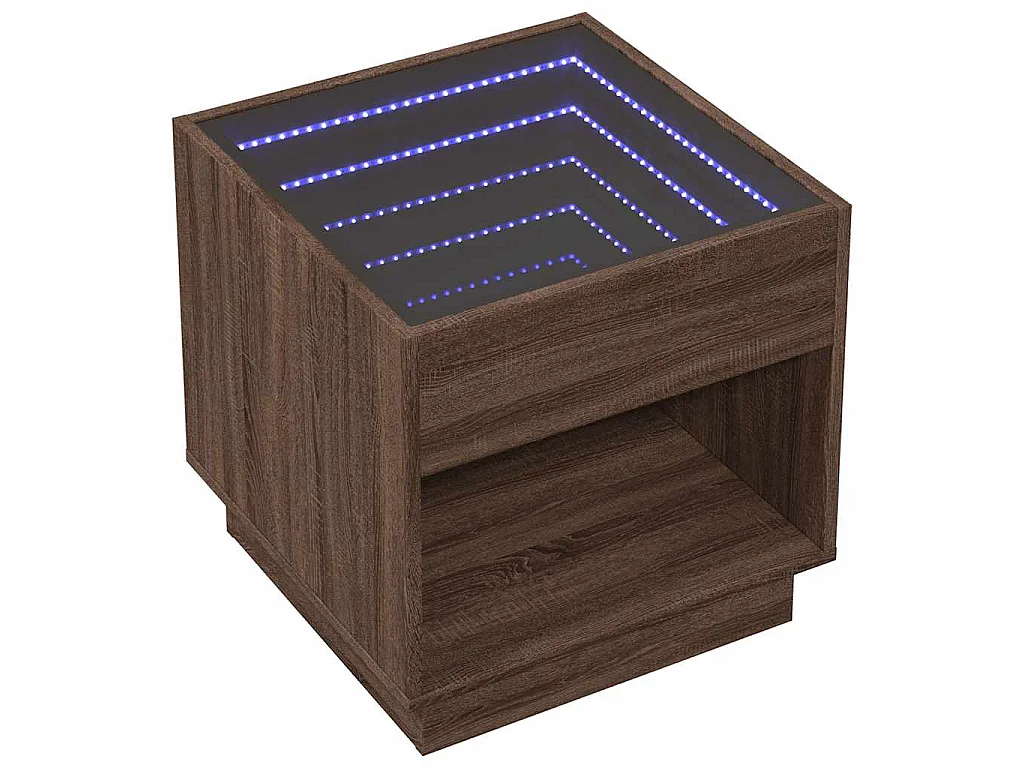 Couchtisch mit Infinity-LED Braun Eichen-Optik 50x50x50 cm