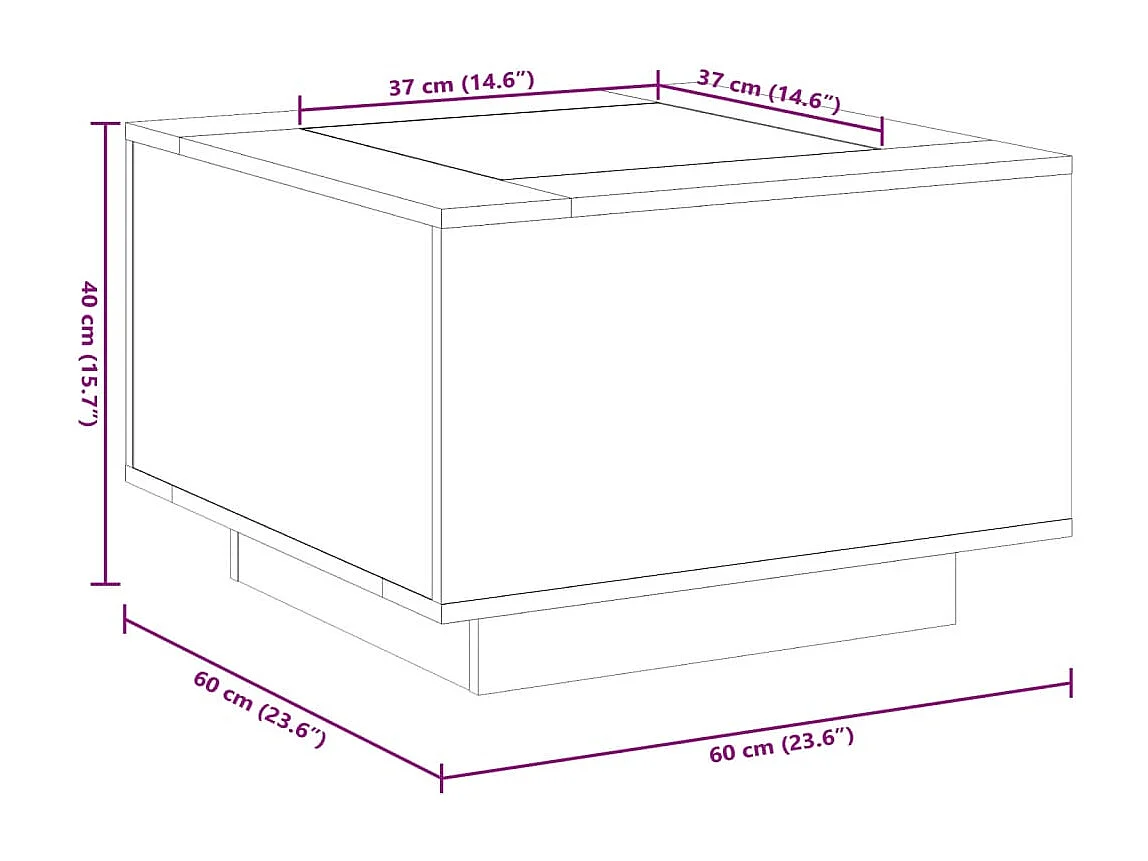 Table basse avec LED gris béton 60x60x40 cm bois d'ingénierie