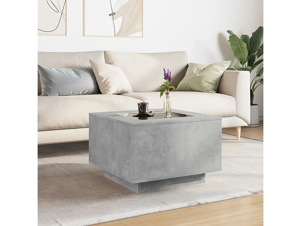 LED-Couchtisch Betongrau 60x60x40 cm Holzwerkstoff