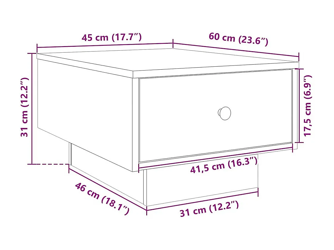 Table basse blanc 60x45x31 cm bois d'ingénierie