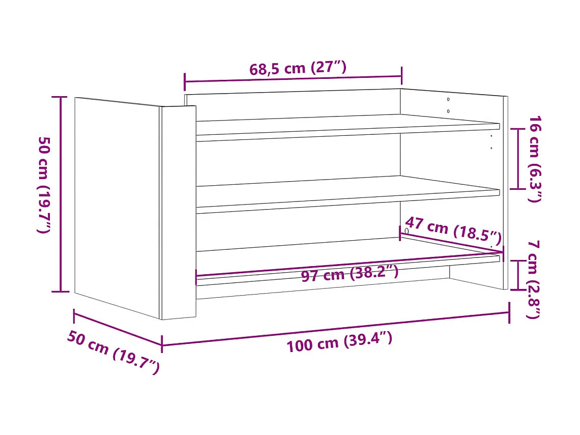 Salontafel 100x50x50 cm bewerkt hout grijs sonoma eikenkleur