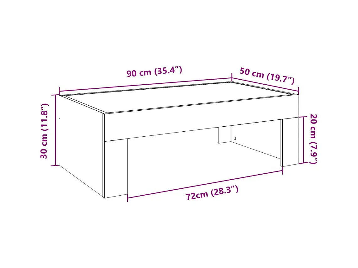 Table basse avec LED infini sonoma gris 90x50x30 cm