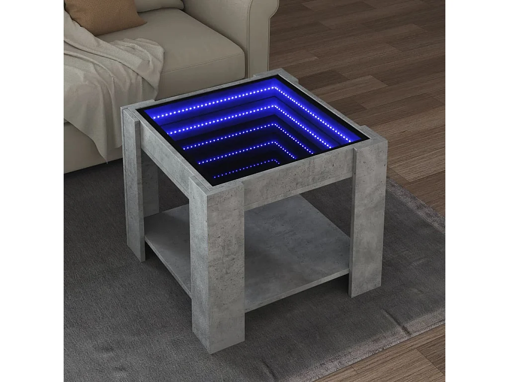 Tavolino Salotto con LED Grigio Cemento 53x53x45 cm Multistrato