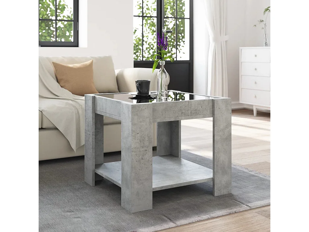 Tavolino Salotto con LED Grigio Cemento 53x53x45 cm Multistrato
