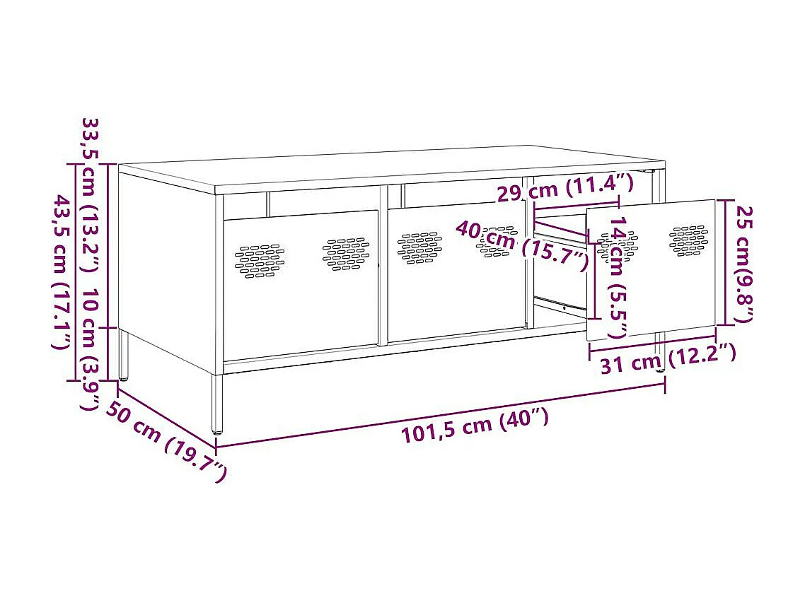Table basse rose 101,5x50x43,5 cm acier laminé à froid