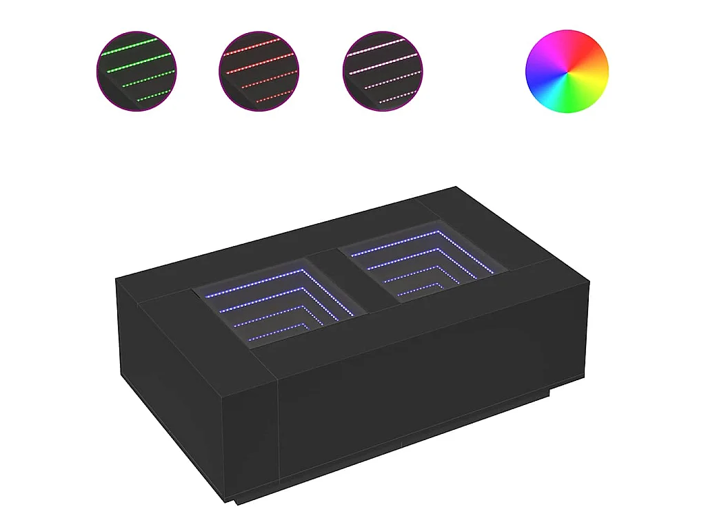 Table basse avec LED infini noir 116x69x40 cm