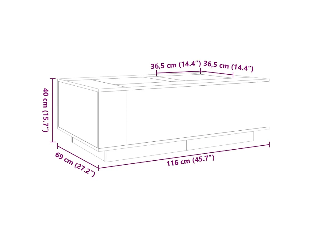 Table basse avec LED infini noir 116x69x40 cm