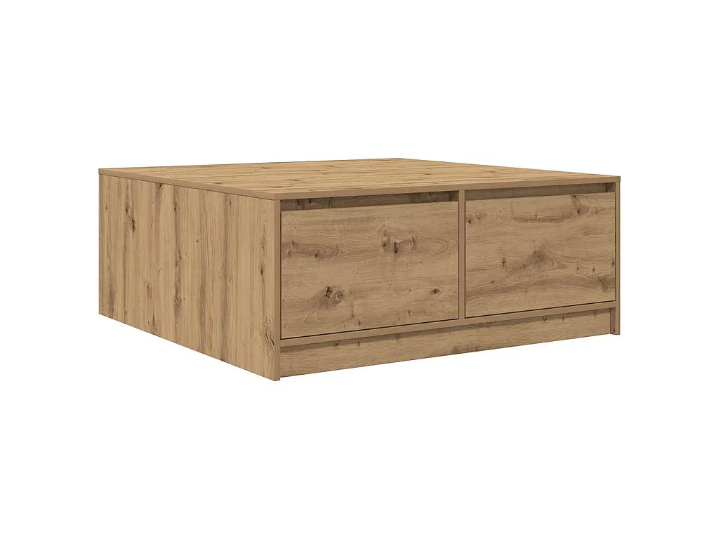 Mesa de centro con cajones roble artesanal 100x100x40 cm