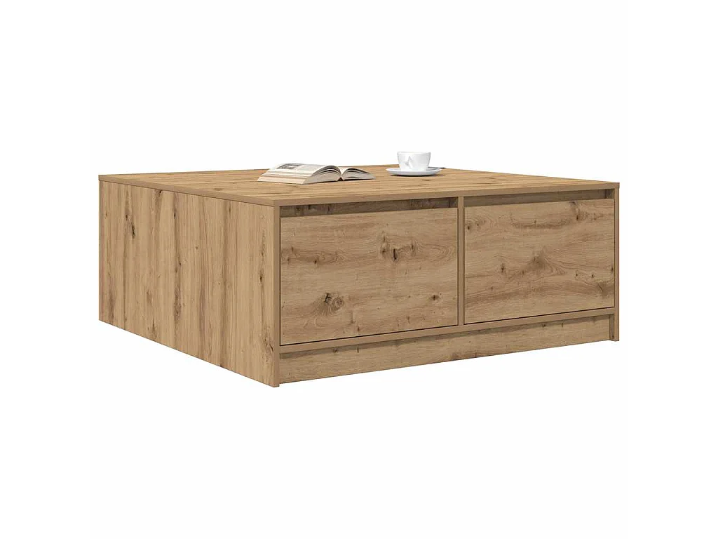 Mesa de centro con cajones roble artesanal 100x100x40 cm