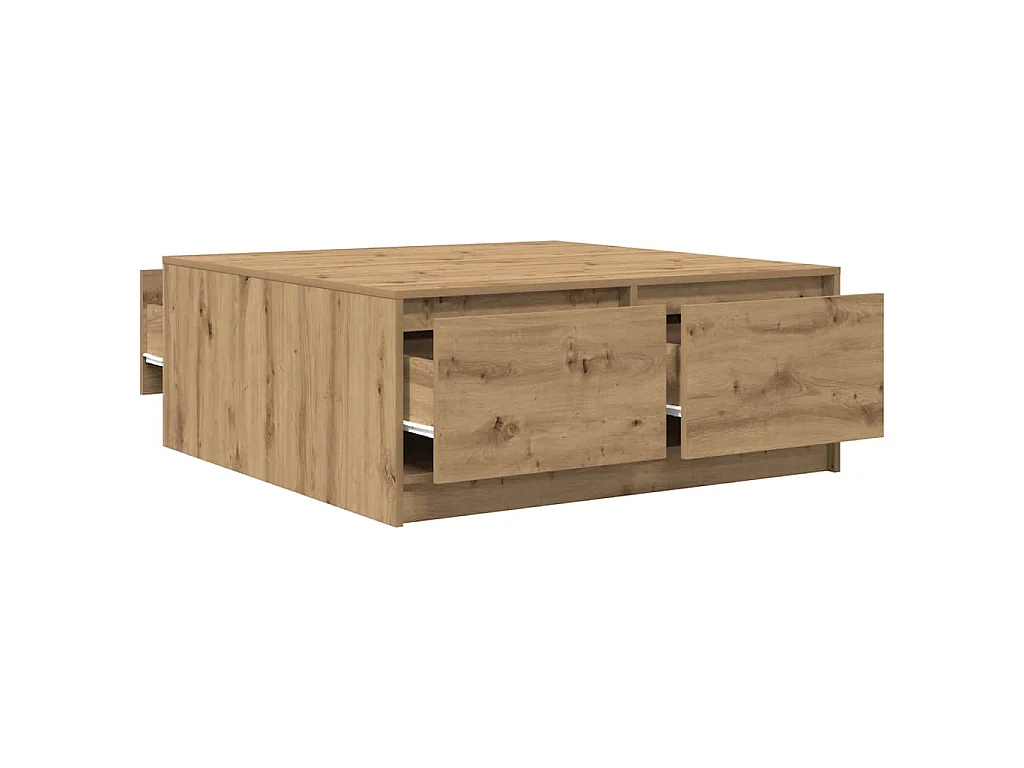 Mesa de centro con cajones roble artesanal 100x100x40 cm