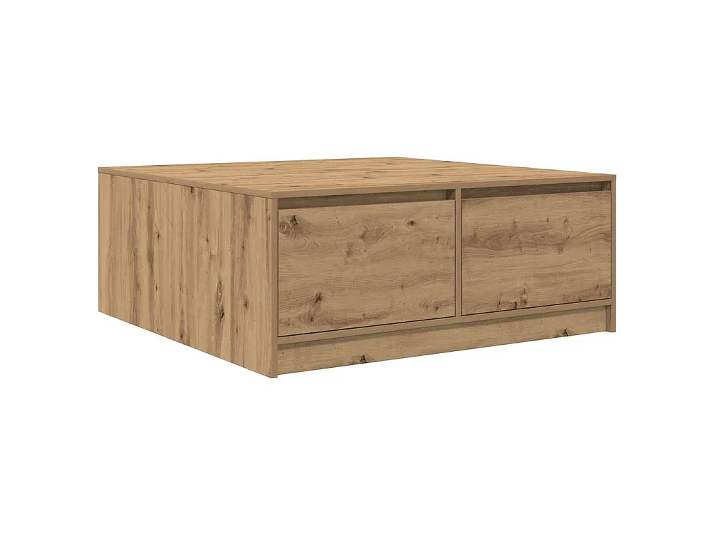 Mesa de centro con cajones roble artesanal 100x100x40 cm