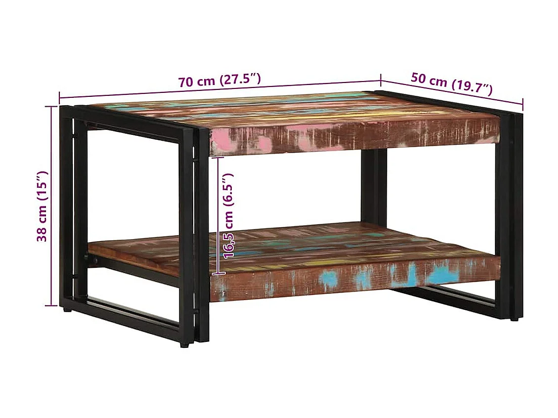 Tavolino Salotto Multicolore 70x50x38cm Legno Massello Recupero