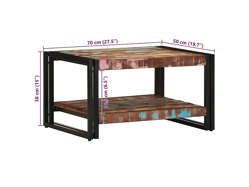Couchtisch Mehrfarbig 70x50x38 cm Altholz Massivholz