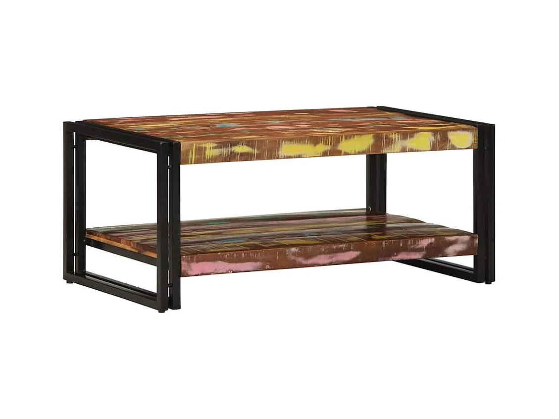 Table basse multicolore 90x50x38 cm bois de récupération massif