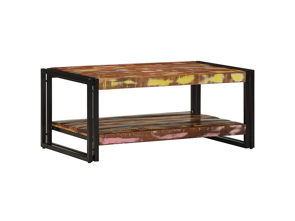 Table basse multicolore 90x50x38 cm bois de récupération massif
