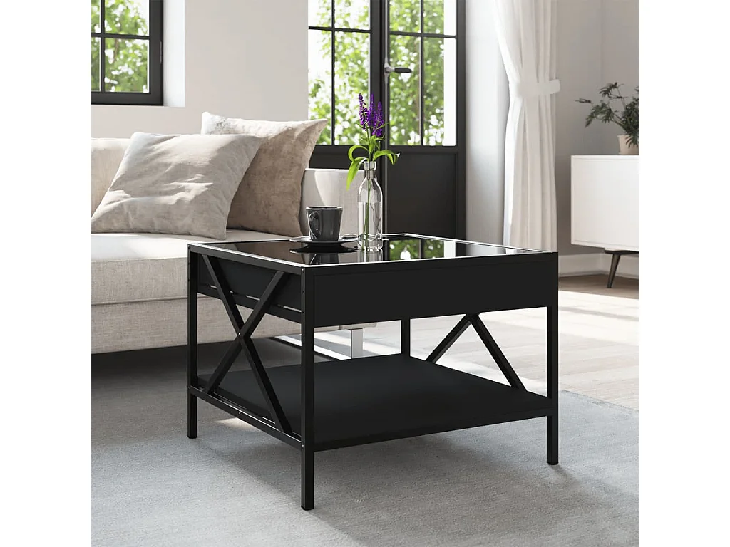 Tavolino da Salotto con LED Infinity Nero 50x50x38 cm