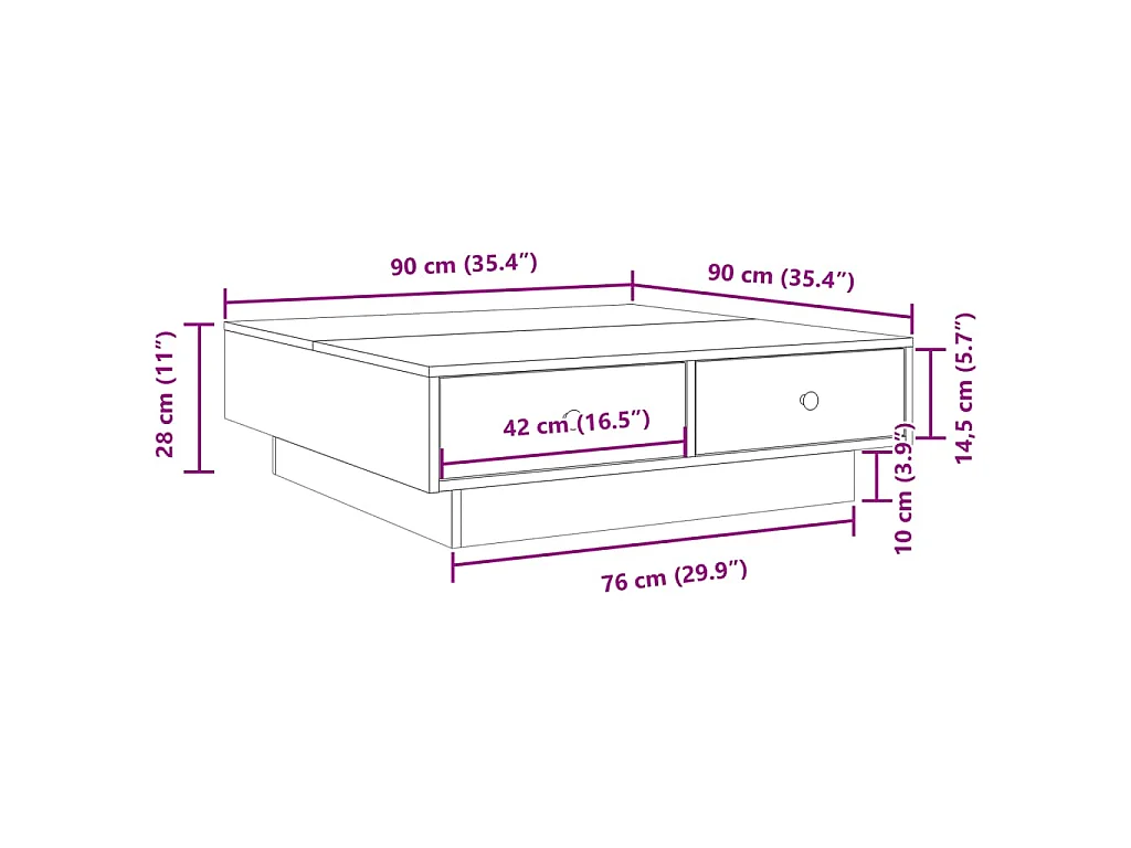 Couchtisch Braun Eichen-Optik 90x90x28 cm Holzwerkstoff