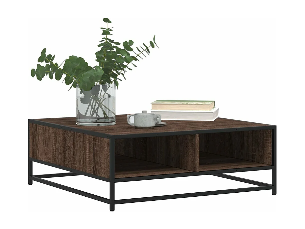 Table basse chêne marron 80x80x30 cm bois d'ingénierie et métal