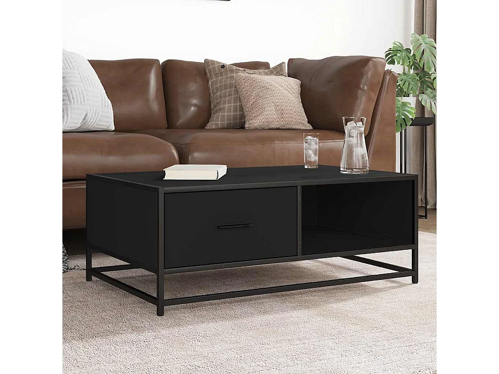Table basse noir 90x57x35 cm bois d'ingénierie et métal