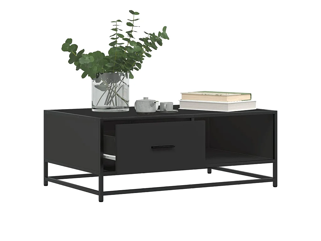 Table basse noir 90x57x35 cm bois d'ingénierie et métal