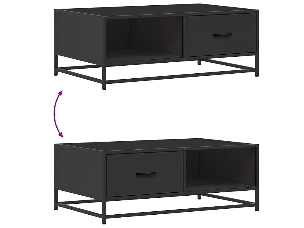 Table basse noir 90x57x35 cm bois d'ingénierie et métal