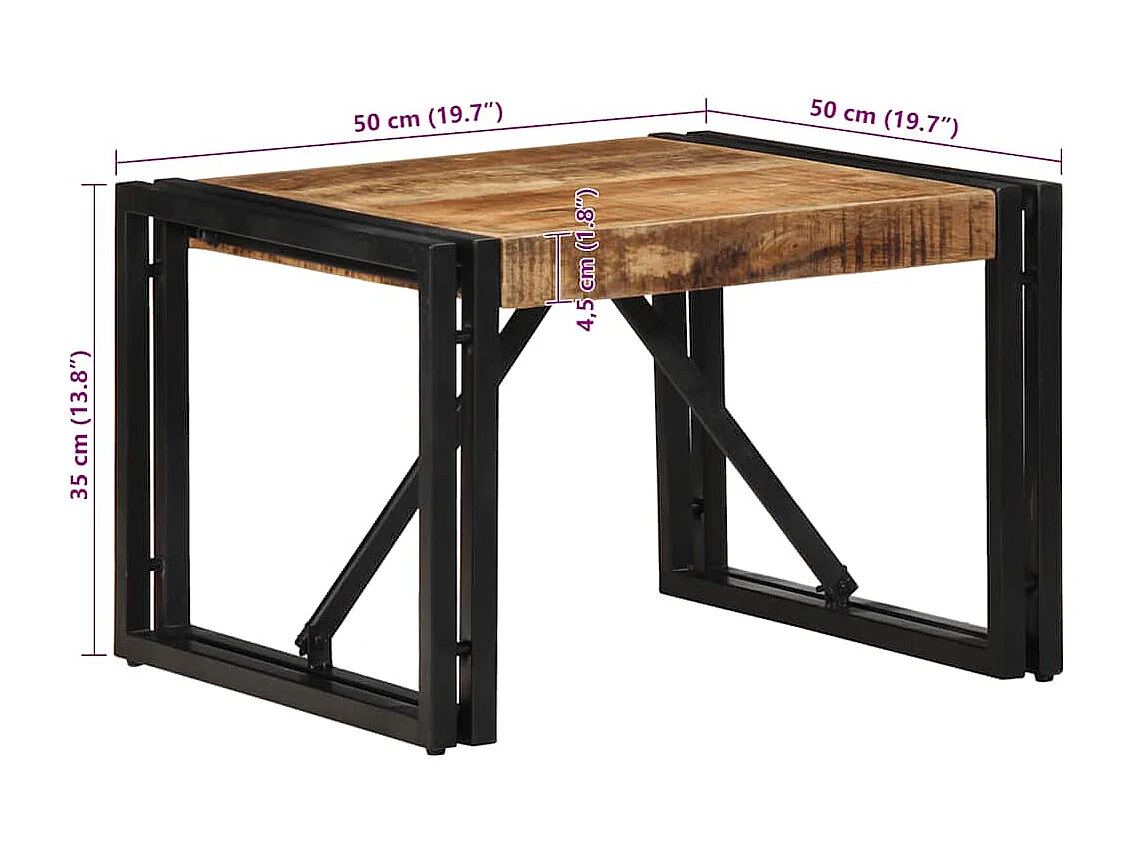 Table basse 50x50x35 cm bois de manguier massif brut