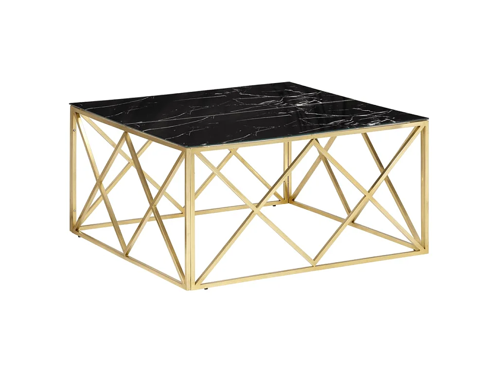 Table basse doré acier inoxydable et verre trempé