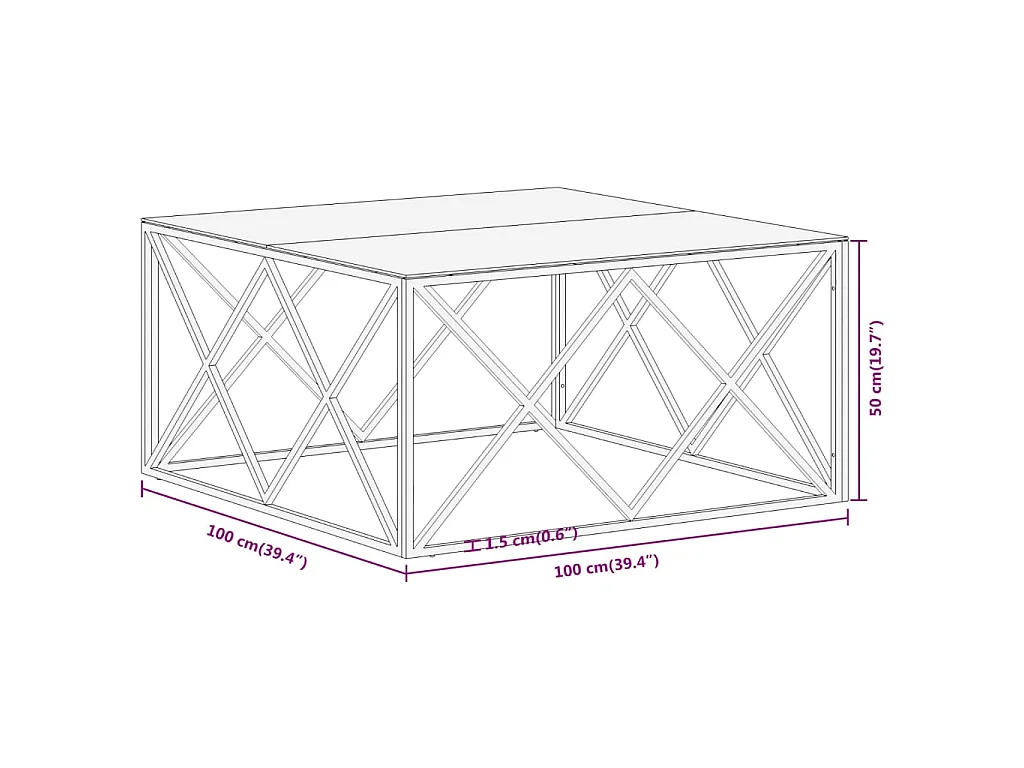 Table basse doré acier inoxydable et verre trempé