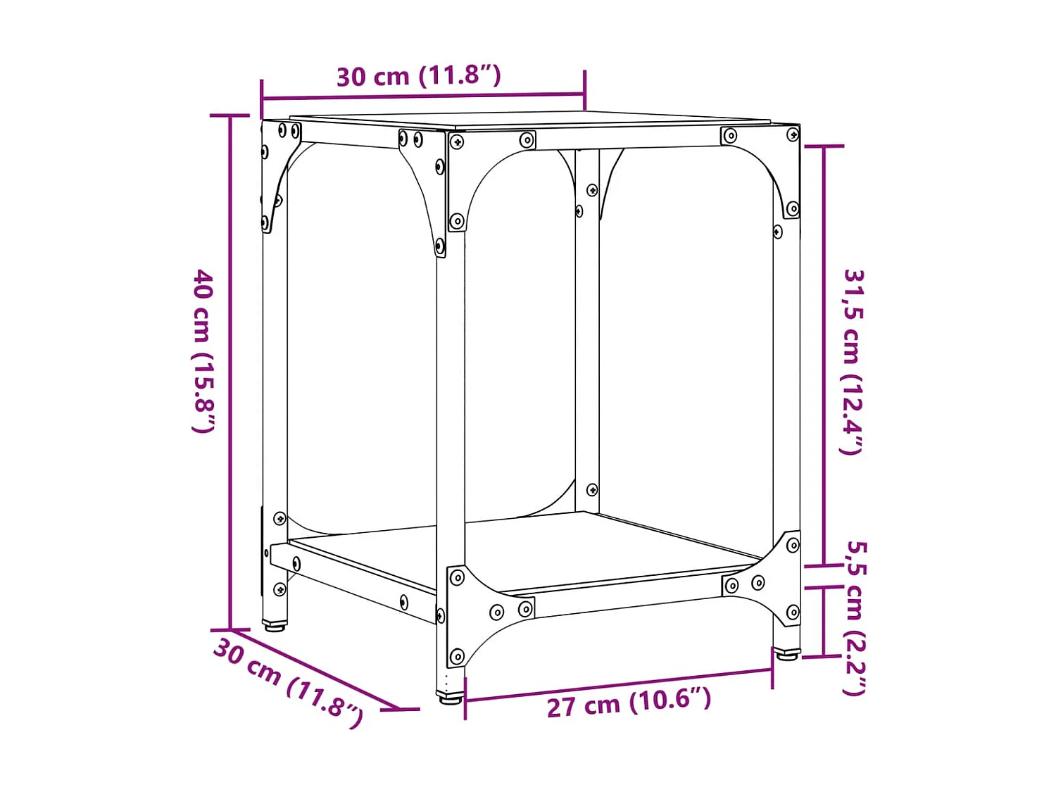 Couchtisch mit Glasplatte Transparent 30x30x40 cm Stahl