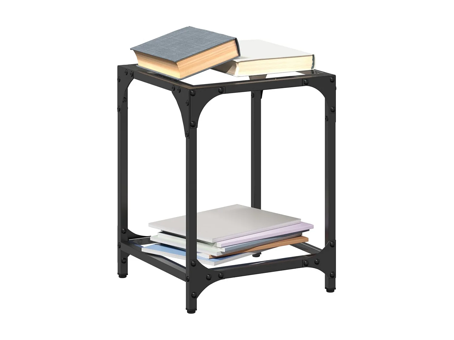 Table basse avec dessus en verre transparent 30x30x40 cm acier
