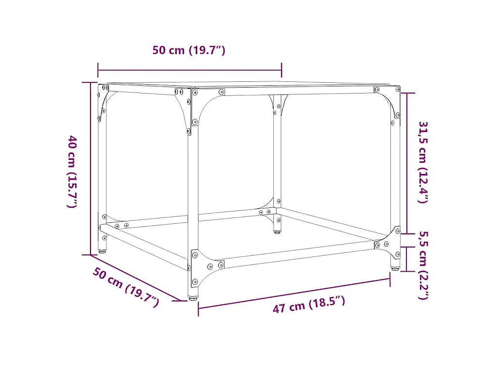 Salontafels 2 st met zwart glazen blad 50x50x40 cm staal