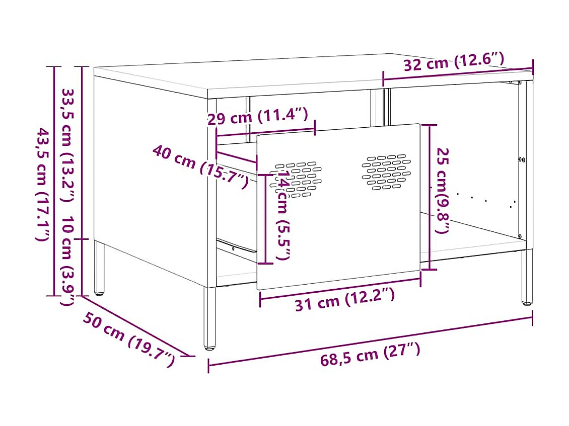 Salontafel 68,5x50x43,5 cm koudgewalst staal olijfgroen