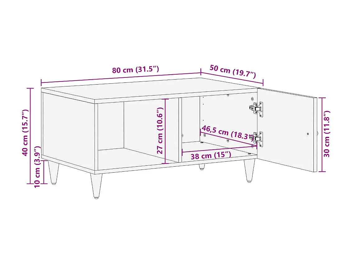 Table basse 80x50x40 cm bois de manguier massif