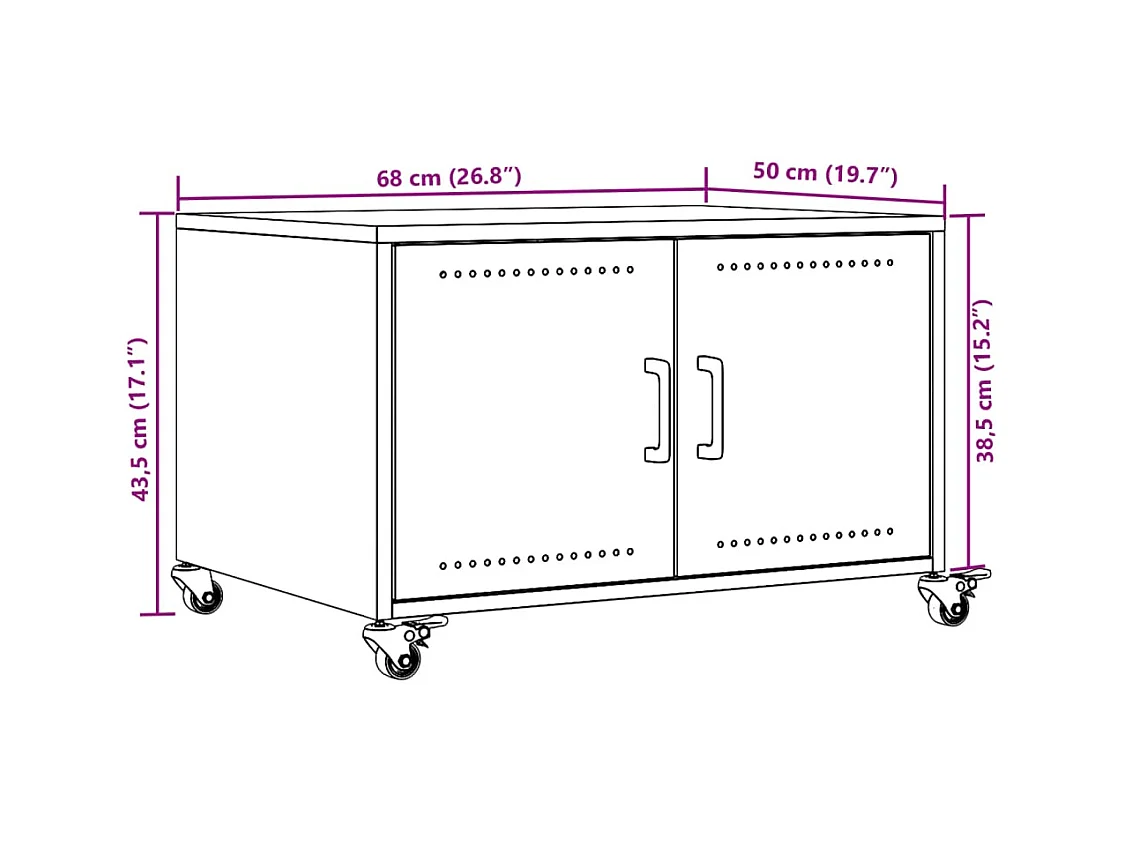 Salontafel 68x50x43,5 cm staal roze