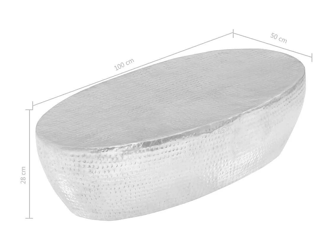 Table basse martelée Argenté 100x50x28 cm Aluminium
