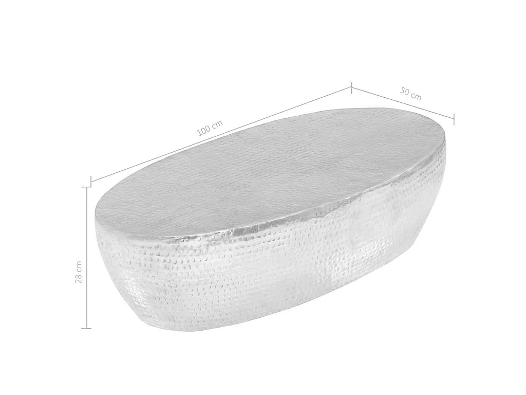 Table basse martelée Argenté 100x50x28 cm Aluminium