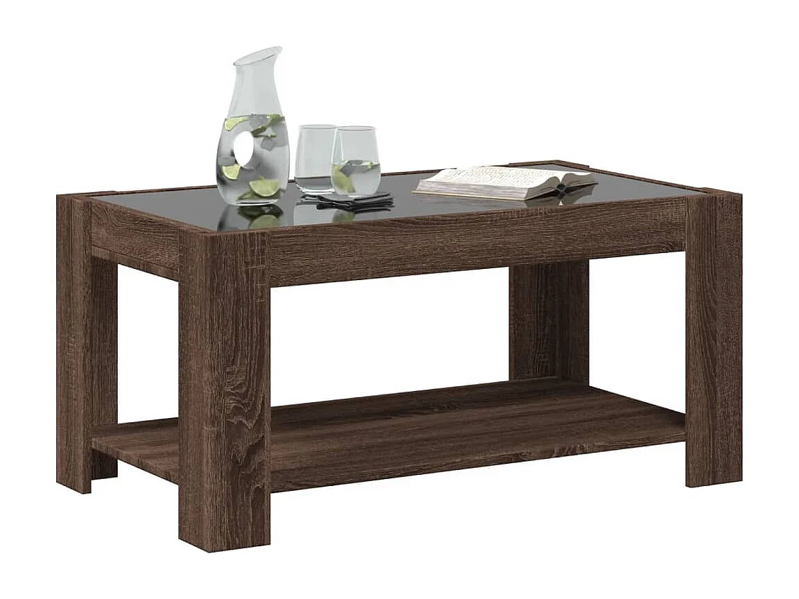 Salontafel met LED 93x53x45 cm bewerkt hout bruin eikenkleur