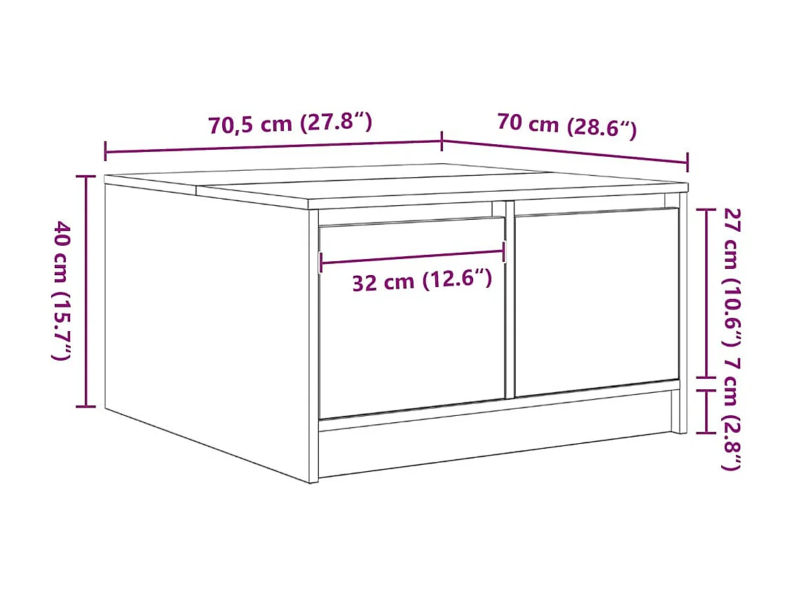 Table basse avec tiroirs chêne noir 70,5x70x40 cm